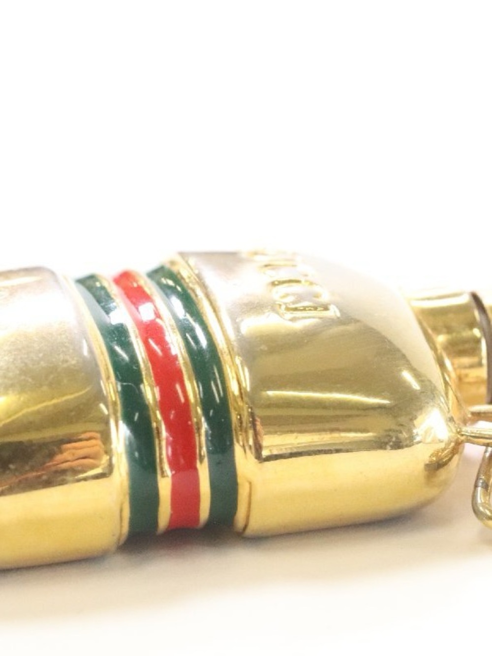 Vintage Gucci Gold-Tone Perfume Bottle Necklace with Green and Red Stripes - Picture 4 of 8